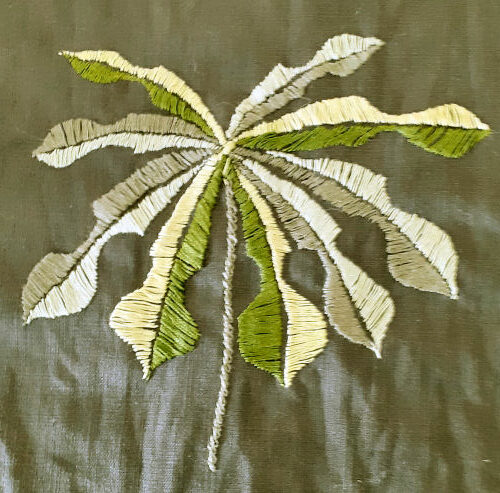 Tapioca leaf embroidered by hand with solufleece - embroidering cute spring items