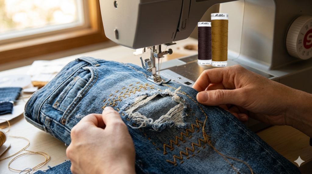 Het repareren van jeans doe je met Denim doc jeansgaren
