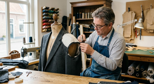 Schoudervullingen maken met polyester viltvlies of aanpassen, een kleermaker aan het werk
